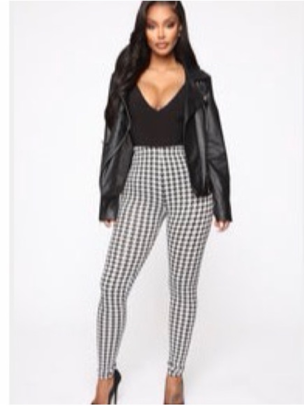 Fashion Nova Black & White Houndstooth High-Rise Skinny Pants
